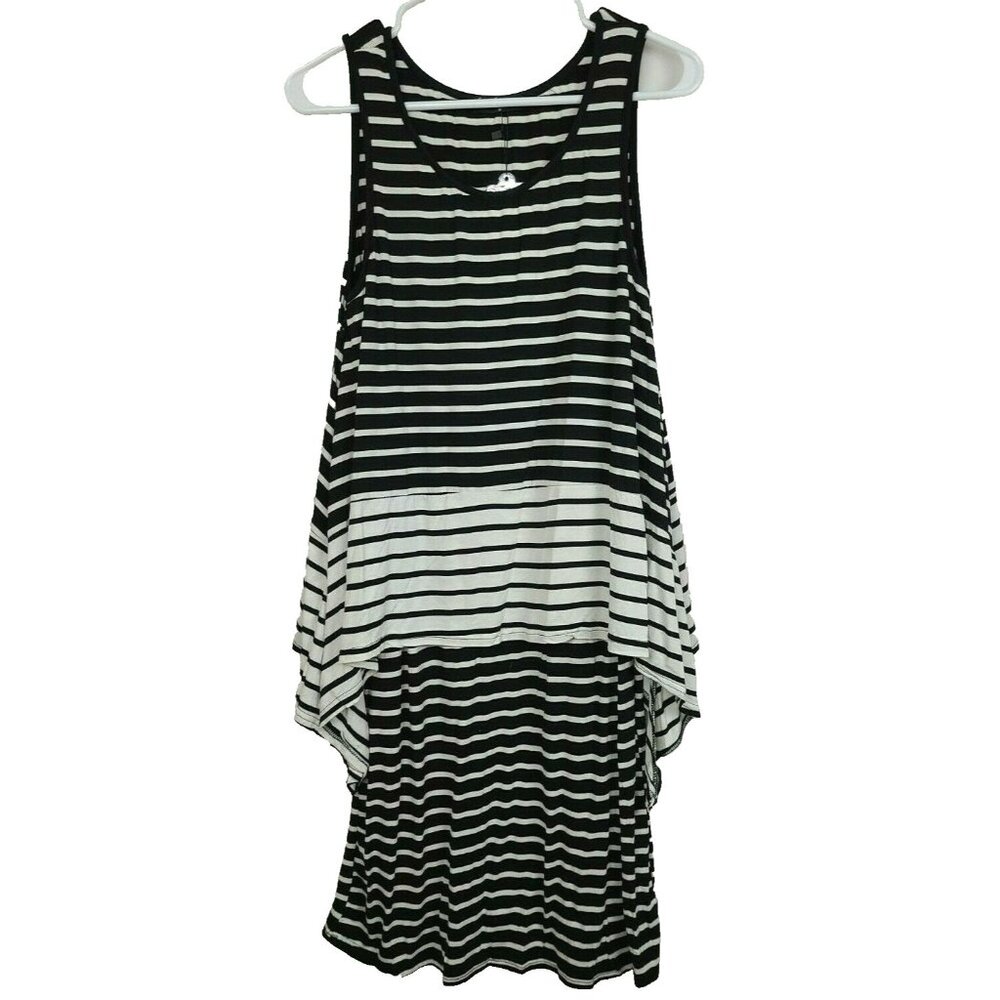 Look At Me Womens Tank Dress Medium Black Striped Jersey Layered‎ Beach NWT